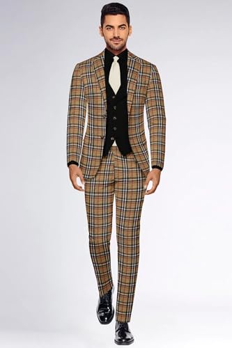 Elina fashion Men's Plaid Blazer Checks 2 Button Long Sleeve Slim Fit Suit Jacket Business Casual Coat Rakhi Diwali Gift2