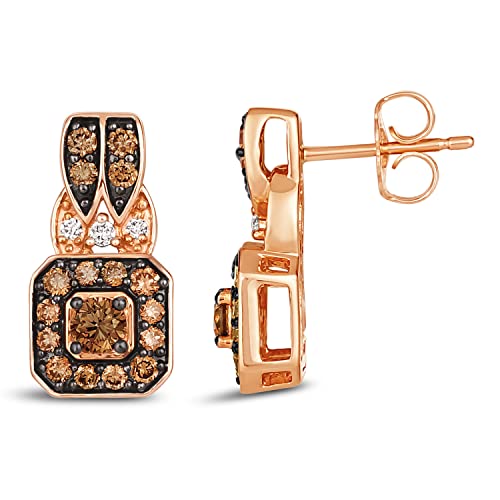 LE VIAN 3/4 Carat White and Brown Diamond Drop Earrings for Women in 14k Rose Gold (VS2-SI1, cttw) Square Dangle Earrings with Push Backs2