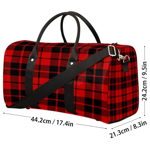 Rustic Buffalo Check Plaid Travel Duffel Bag, Black Red Tartan Sports Tote Gym Bag, Foldable Weekender Overnight Bag, Luggage Handle Bag for Women Men4