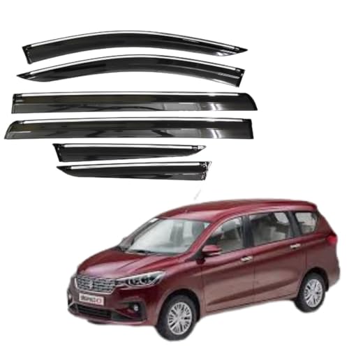 Image of CAR SAAZ Chrome Line Door Visor for Ertiga Type 3 (2018-2022)(Set of 6Pcs) | Rain Guard Wind Deflector