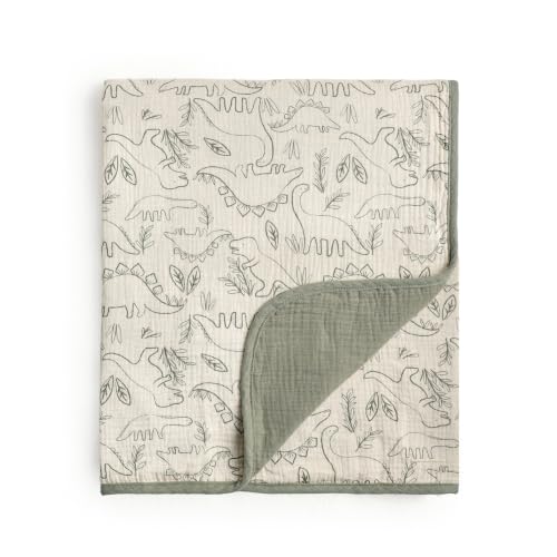 Image of CREVENT 40''X40'' 100% Organic Cotton Muslin Baby Blanket for Newborns, Essential for Baby Shower Birthday Gift - Dinosaur 100X100cm