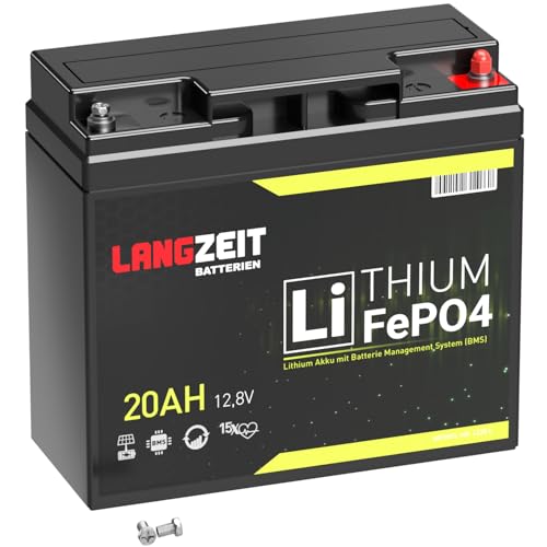 LANGZEIT LiFePO4 12V 20Ah Lithium Batterie mit BMS Solarbatterie...