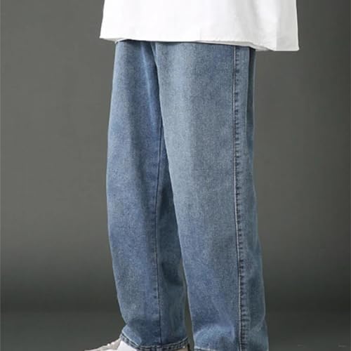 Men's Loose Straight Jeans Solid Color Wide Leg Denim Pants Casual Fashion Long Classic Trousers3