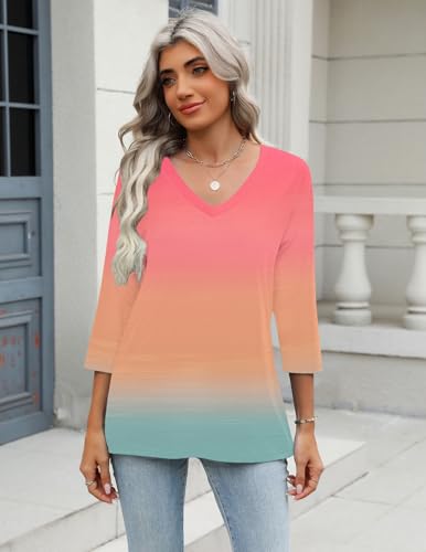 Image of Zeagoo 3 /4 Length Sleeve Womens Tops Casual V Neck Shirts Soft Basic Tees Business Work Blouses