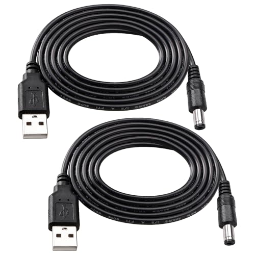 KUOQIY 2 Piezas 1m 22AWG Cable USB a DC 5V, USB a 5.5x2.5 mm DC 5V Enchufe de Alimentación Barril Cable de Carga, para Tiras de Luz LED, Lámparas de Escritorio Pequeñas, Ventiladores Pequeños, Negro