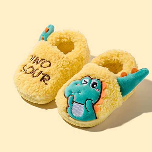 Children Home Slippers Kids Warm Dinosaur Pack Cotton Shoes with Little Baby Toddler Boys Sneakers (Yellow, 2-2.5 Years)2