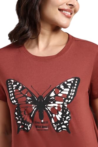 Image of Van Heusen Women's Cotton T-Shirt | Soft Breathable Cotton | Relaxed fit | Lounge Tee| Printed | Round Neck | Short Sleeve| Comfortable Everyday Wear | Style 55432