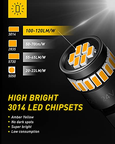 Image of AUXITO 194 LED Bulb Amber Yellow 168 2825 W5W T10 Wedge 24-SMD 3014 Chipsets Replacement Bulbs for Car Dome Map License Plate Courtesy Step Lights (Pack of 2)