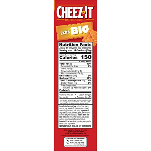 Cheez-It Extra Big Cheese Crackers, Baked Snack Crackers, Office And Kids Snacks, Original, 11.7Oz Box (1 Box) #TOP7
