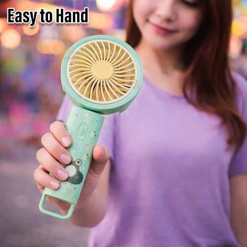 Image of WISHKEY Portable Handheld Mini Fan Cute Frog Print- USB /Battery Rechargeable, High-Speed Cooling for Travel, Office & Outdoor Use,Rechargeable Fan with 3 Speed Modes- Green