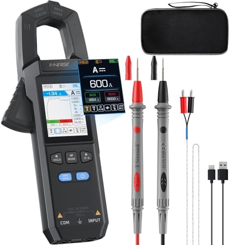 FNIRSI DMC-100 Digital Clamp Meter Multimeter 9999 Counts TRMS, 600A Curve Recording Rechargeable Amp Meter, Measures NCV, AC/DC Voltage Current, Continuity Capacitance Diode Resistance, Temperature