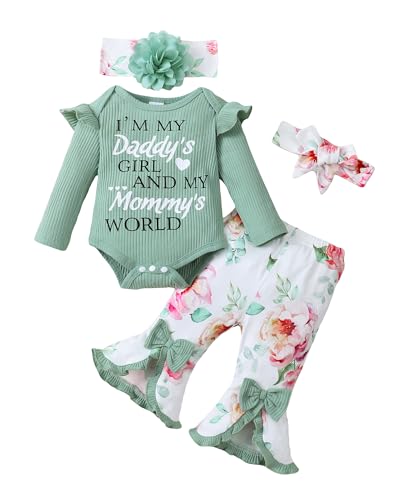 Image of SUNNY PIGGY Newborn Baby Girl Clothes Infant Floral Outfits Bell Bottom Flowerpant Headband 0-18 Months Baby Girl Romper