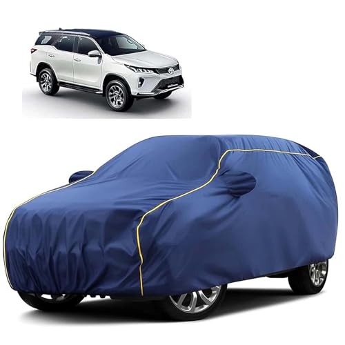 Image of Sulfar 100% Water Resistant Car Body Cover Compatible with Mirror for Toyota Legender (Triple Stitched, Full Bottom Elastic, Blue Tafetta with Yellow Piping)
