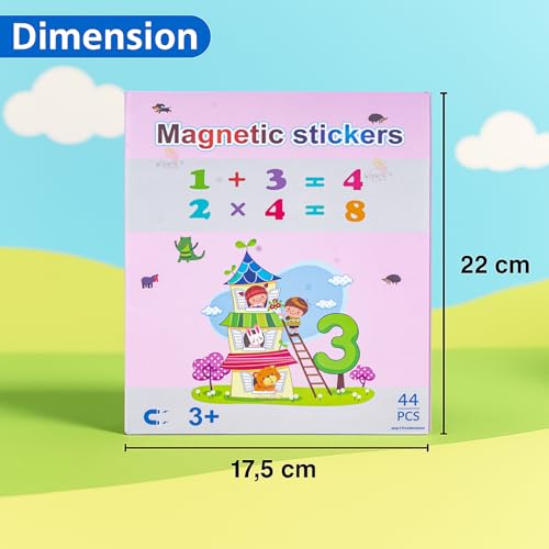 Image of WISHKEY Magnetic Number Stickers for Kids - 44 PCS Math Learning Set with Numbers, Counting Animals & Math Symbols, Educational Montessori Toy for Kids Age 3+