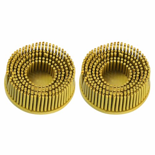 Image of HARFINGTON 2pcs Bristle Disc 2 inch 80 Grit R-Type Abrasive Brush Coarse Bristle Disc Deburring Electric Disc Brush Attachment Abrasive Coating Removal Disc for Metal, Yellow