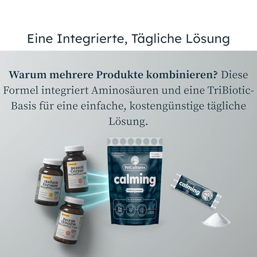 PetCultures Beruhigung für Hunde – L-Tryptophan, L-Theanin, Probiotika für Hunde, Präbiotika, Postbiotika, 2 Milliarden CFU