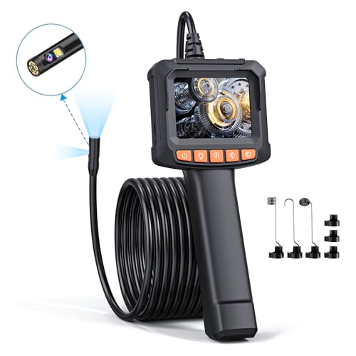 QIMIC Caméra Endoscopique Double Objectif, 1080P HD Endoscope avec 8+1 LED Réglables, IP67 Camera Inspection Canalisation à Étanche IPS de 2,4 Pouces, Câble Semi-Rigide de 5M, Gadgets pour Hommes
