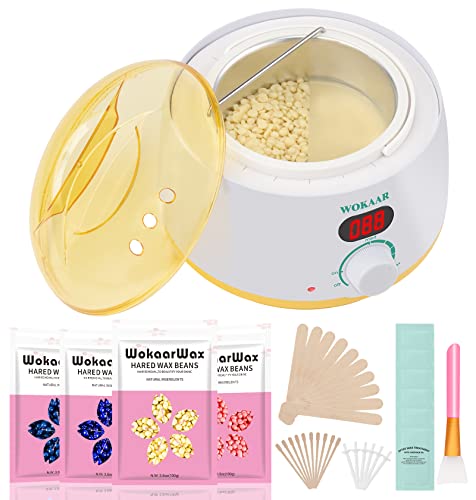 Waxing Kit, Wax Warmer Hair Removal,44 Accessories, 400g Hard Wax Beans for Eyebrows Lips Legs Facial Armpit Bikini Brazilian Waxing, Easy to use, Digital Display, for Sensitive skin
