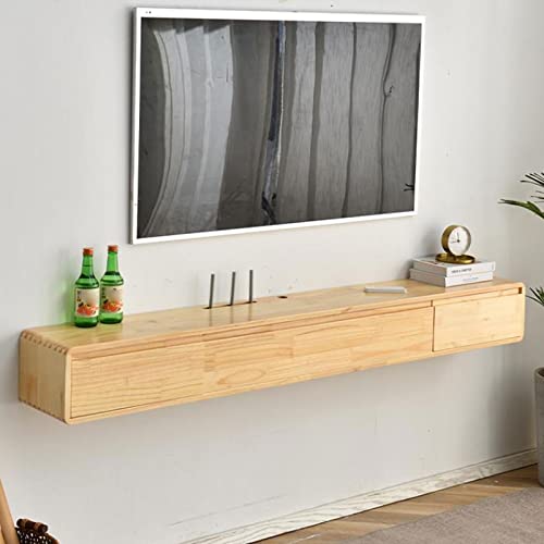 Mueble de pared con estante flotante para TV, sala multimedia, sala multimedia, consola de TV con estante de exhibición, estante y cajón, soporte de TV incluido
