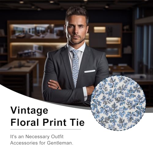 Image of Luckyvestir Ties for Men, Sage Green Cotton Floral Tie 2.76 inch Flower Printed Men's Neckties for Wedding /Groomsmen /Suit /Party