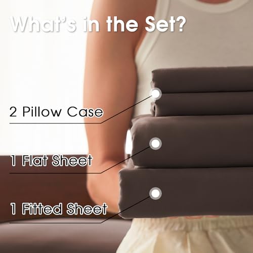 Image of Queen Size 4 Piece Sheet Set - Comfy Breathable & Cooling Bed Sheets Set, Soft and Wrinkle Free, Deep Pockets, Easy & Secure Fit, Hotel Luxury Bedding - Oeko-Tex - Dark Brown
