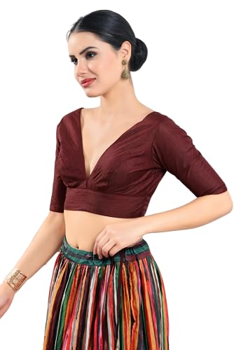 Image of Vamas Women's Silk Padded Self Design Half Sleeve Readymade Saree Blouse (X-1111.ELB)