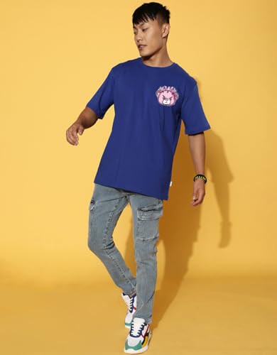 Image of Veirdo Cotton Drop Shoulder Round Neck Oversized Baggy Fit Front & Back Graphic Printed Half Sleeve T-Shirt Men (Available in from S to 2XL)