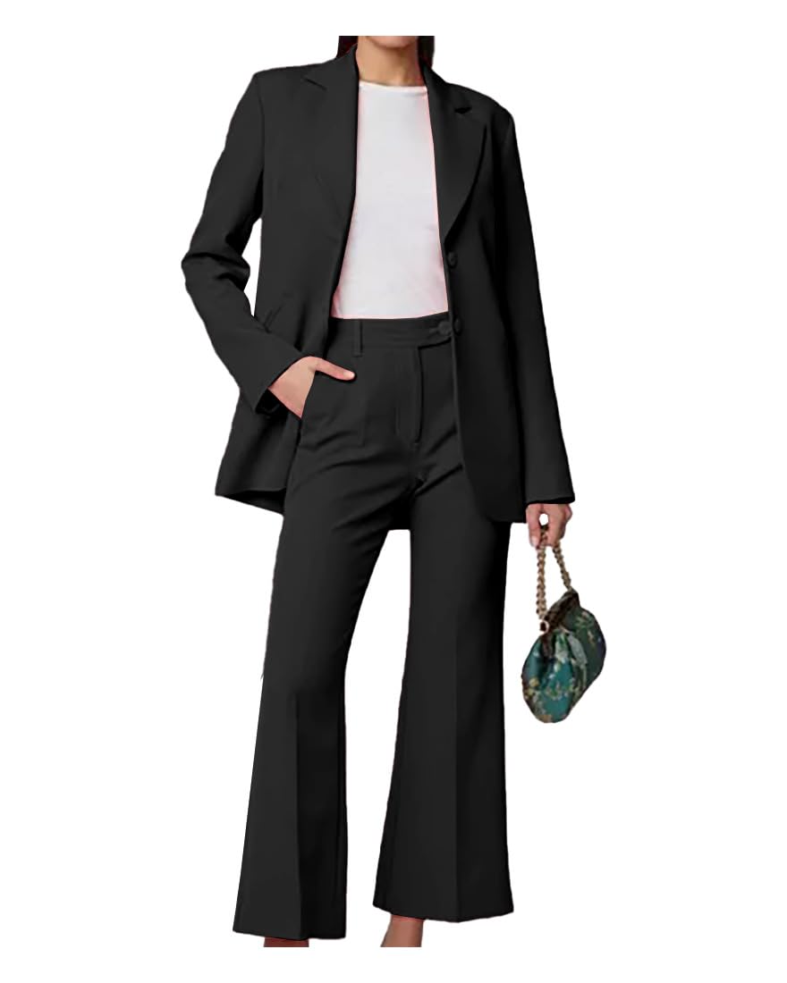 2 Piece Outfits for Women Dressy Blazer Jackets High Waisted Straight Leg Pants Suits Set Business Casual Office