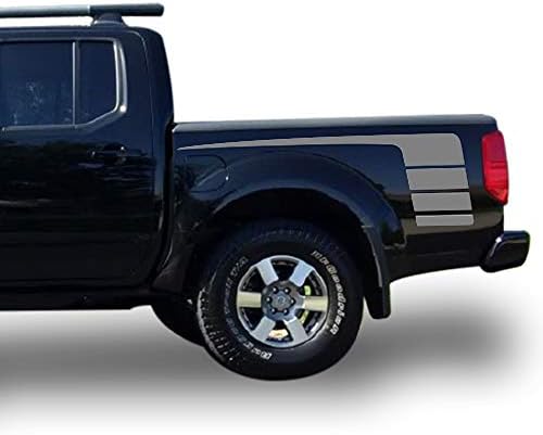 Side Racing Bed Stripes Vinyl Sticker Graphic Compatible with Nissan Frontier Navara 2004-Present (Silver)