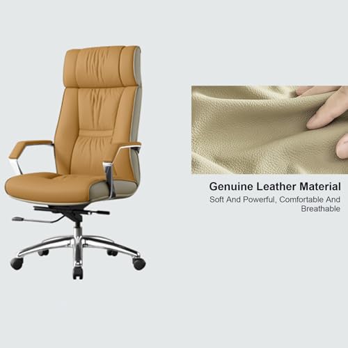 Sedia da Ufficio direzionale, Sedia da Computer in Vera Pelle, Sedia Girevole ergonomica con Schienale Alto, Sedia presidenziale con inclinazione dello Schienale e Regola(Orange-One Size)