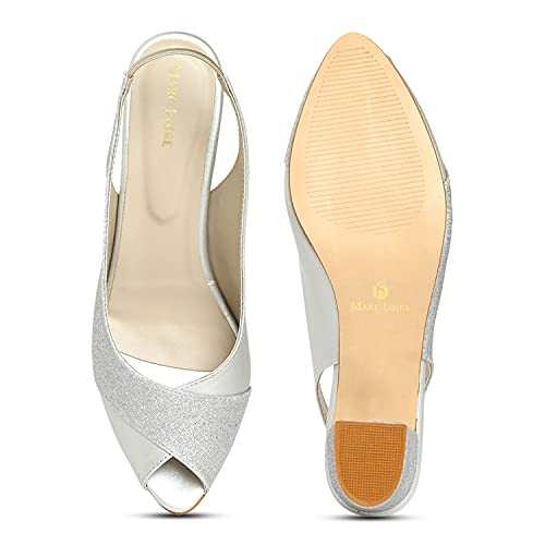 Image of Marc Loire Women's Slip On Shimmer Peep Toes Block Heel Fashion Sandals for Casual, Outdoor, Party and Holidays