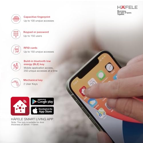 Image of Hafele RE-ACH Smart Digital Lock | Fingerprint | PIN | OTP | RFID Access Card | Mechanical Key | BLE | Mobile App | Privacy Feature | Antique Copper | 1 Year Warranty