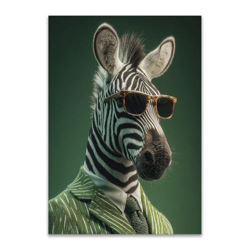 HUYEEI animales Pintura en lienzo, Cebra, Cuadros Decoracion, arte de la pared Cuadros Modernos Impresiones, Para Dormitorio Salon Poster（Verde-80x120cm Sin marco