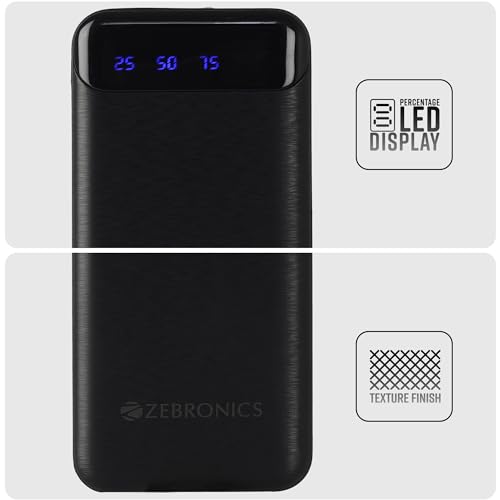 ZEBRONICS MB10000S4 Power Bank, 10000 mAh, 12W, Dual USB Output, Type C & Micro USB Input, Built in Protections, Percentage LED Display, Included USB to Type C Cable, Made in India(Black) - Image 6
