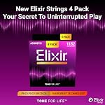 Elixir Strings, Acoustic Guitar Strings, Phosphor Bronze with NANOWEB Technology, Longest-Lasting Rich and Full Tone with Comfortable Feel, 4 Pack, Custom Light 11-52