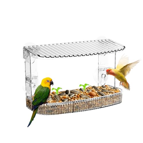 Window Bird Feeder for Outdoors, Non-Marking Transparent Wild Bird House for Garden Yard Elderly Kids Viewing Hummingbird Cardinal Bluebird (Suction Cup + Self-Adhesive Hooks)