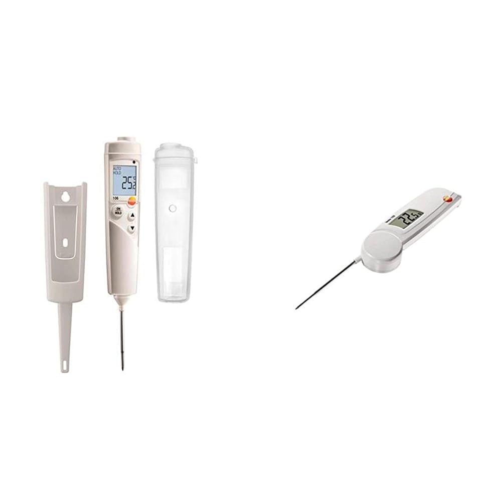 testo - 106 Set - 0563 1063 - Einstechthermometer für zuverlässige Temperaturmessungen & 0560 0103 103 Klapp-Thermometer, Länge 11 cm, klein, Schutzklasse IP55, inklusive Batterien