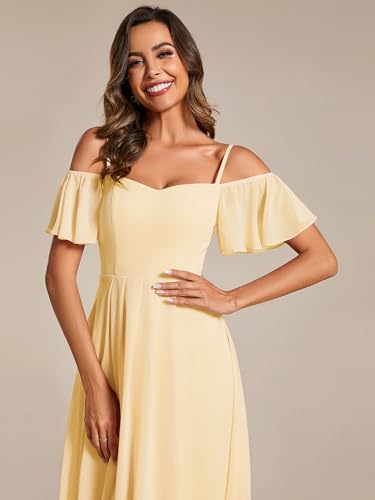 Image of Ever-Pretty Women's Summer Cold Shoulder Hi-Lo Asymmetrical Hem Flowy Chiffon Short Wedding Guest Dress 02103