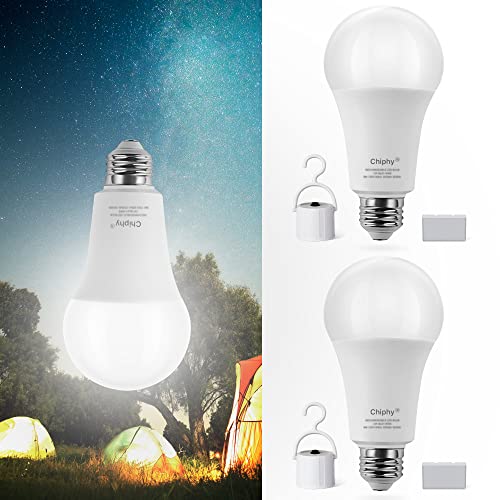 chiphy Rechargeable Emergency LED Bulbs, E26 Emergency Backup Light for Power Outage,2-Pack, 5000K, 850Lumens, 60W Equivalent,2000mAh Lithium Battery, 4 Hours Working Time