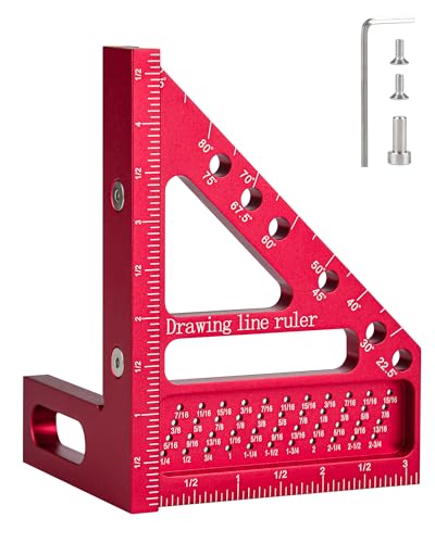 Carpenter Square, 4 in 1 Combo Framing Square 4 Inch, 22.5° to 90° Protractor Measuring Layout Tool, Scribing Ruler Miter Triangle Igaging Ruler, Woodworking Tool for Marking Gauge Drawing Line Angle