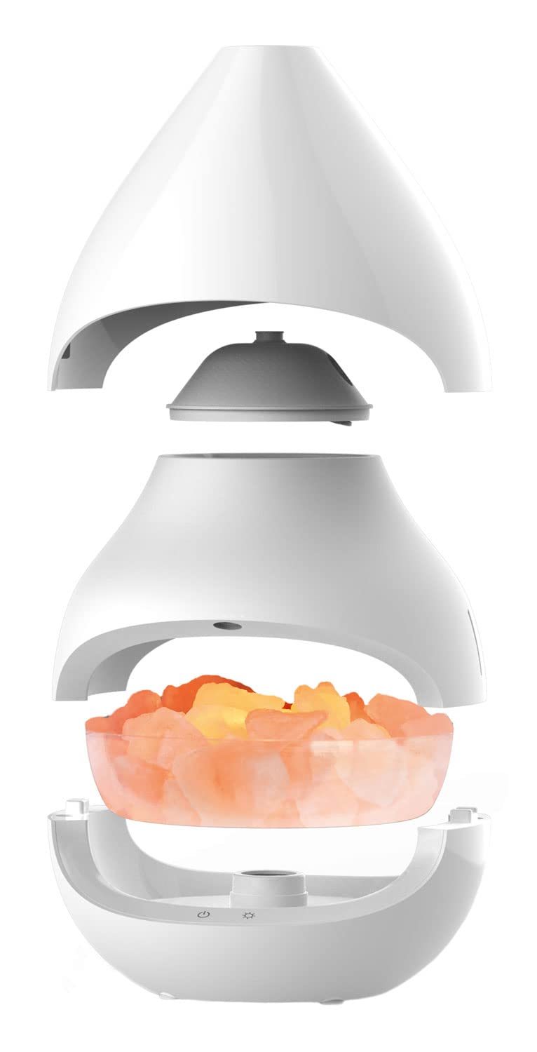 Aroma-Diffuser mit Salzkristall-Leuchte, Luftbefeuchter und Ionisator | Duft- und Salzkristall-Funktion, 2 x Halogenlampen, Für ätherische Öle