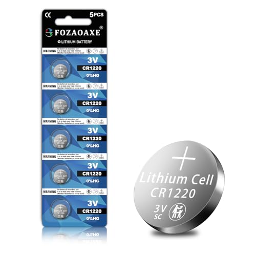 FOZAOAXE CR1220 Battery 5 Pack CR1220 3V Lithium Battery 10-Year Shelf Life Leak-Proof CR 1220 1220 3V Lithium Batteries Button Coin Cell