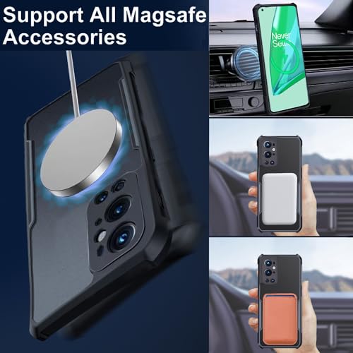 Image of for Oneplus 9 Pro Transparent Case [Compatible with Magsafe] Soft TPU Bumper + Acrylic Back Military Grade Airbags Shookproof Drop Protection,Magnetic Black