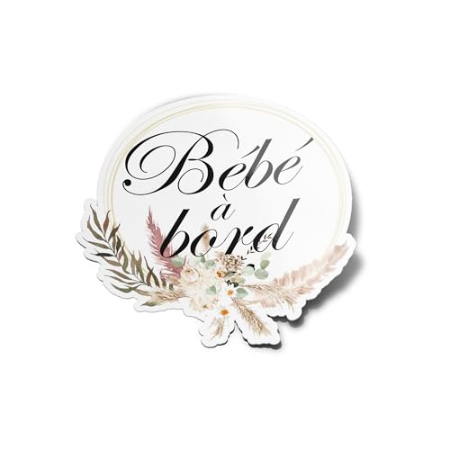 PACK AUTOCOLLANTS Stickers Vinyle Bébé à Bord Bohème Boho Style Girly pour Pare brise Voiture Fleurs séchées Très Résistant Pluie Eau UV Pour...