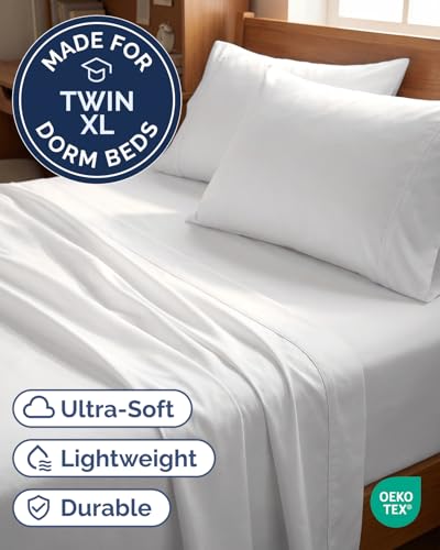 Image of Twin XL 4 Piece Sheet Set - College Dorm Room Essentials - White