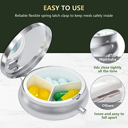 Image of Nipichsha Pill Box, Small Pill Case for Purse & Pocket, Cute Travel Medicine Organizer, Portable Medicine Container Holder to Hold Vitamins, Medication, Fish Oil & Supplement, Eucalyptus Leaf | Cute Travel Medicine Organizer, Portable Medicine Container Holder to Hold Vitamins, Medication, Fish Oil & Supplement