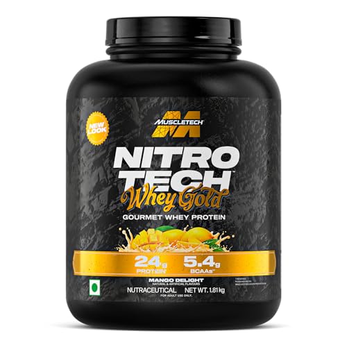Image of MuscleTech Nitro-Tech Whey Gold Protein Powder | 24 g Protein & 5.4 g BCAAs Per Serving | Supports Lean Muscle & Faster Recovery | Mango Delight | 1.81 kg