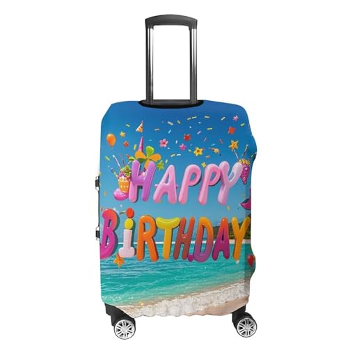 Happy Birthday on The Beach Luggage Cover Washable Elastic Suitcase Cover, Anti Scratch Personalized Suitcase Protectors, Fashion Baggage Covers For Travel4