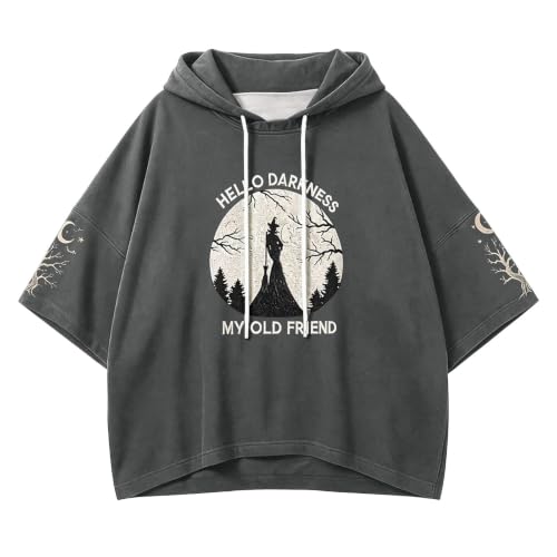 Witch Sweatshirt,Women Witch Moon Gothic Graphic Hoodie 3/4 Sleeve Letter Printed Pullover Spooky Season Halloween Drawstring Hooded Grey Small - image 3
