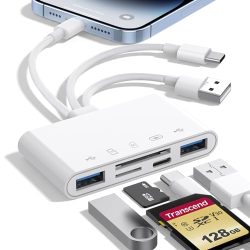 5 in 1 Memory Card Reader USB OTG Adapter and SD for iPhone iPad Mac USB C and USB A - image 1